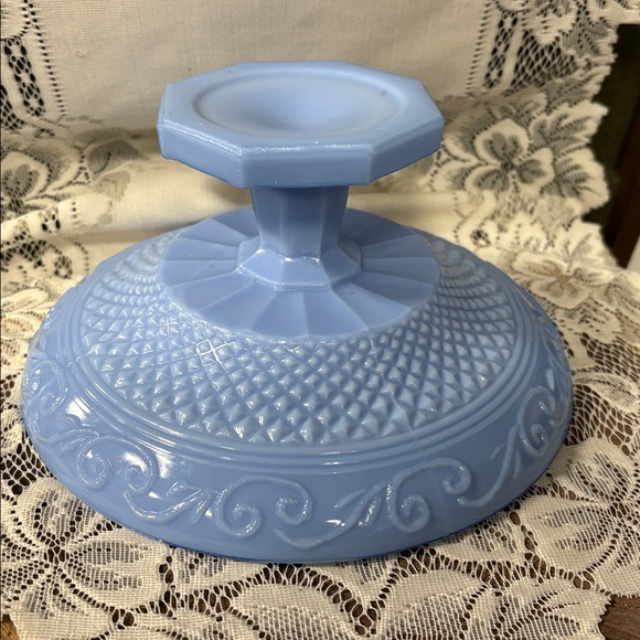 Antique Jeannette Glass 1920's Delphite Blue Pedestal Bowl Plate Dish - Picture 3 of 4